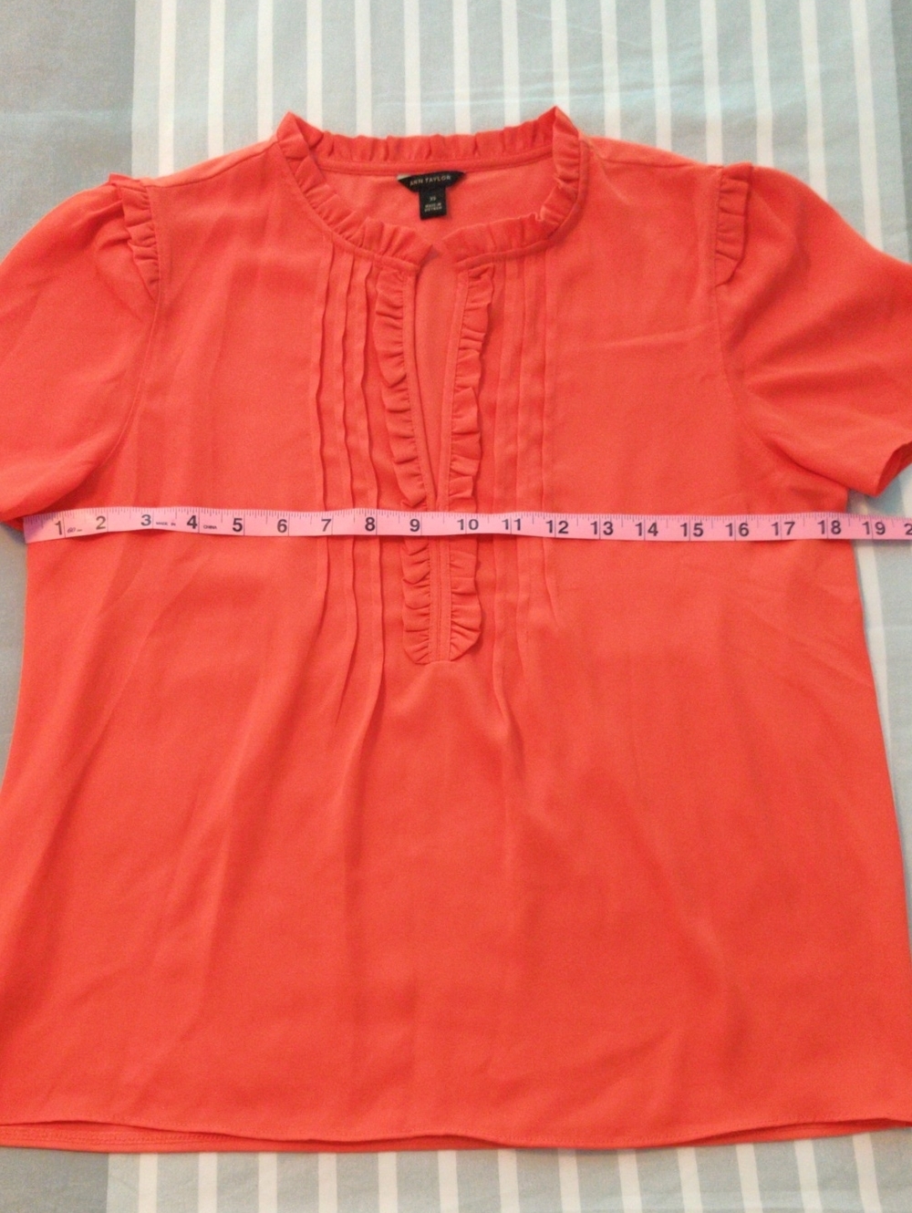 Ann Taylor Coral Ruffle-Trim Short Sleeve Blouse